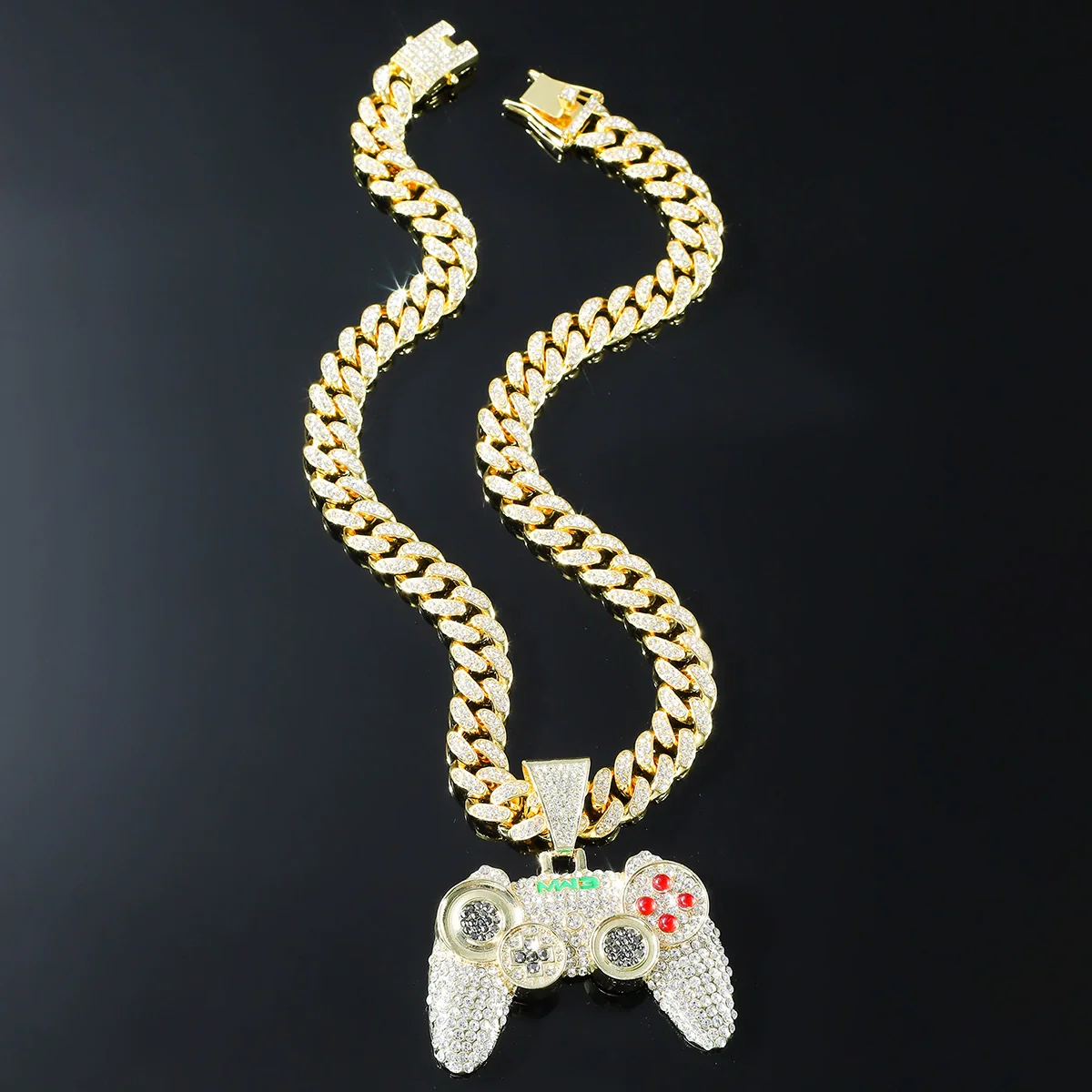 Alloy Hiphop Geometric Diamond Game Pendant Cuban Chain Necklace For Men - Image 2