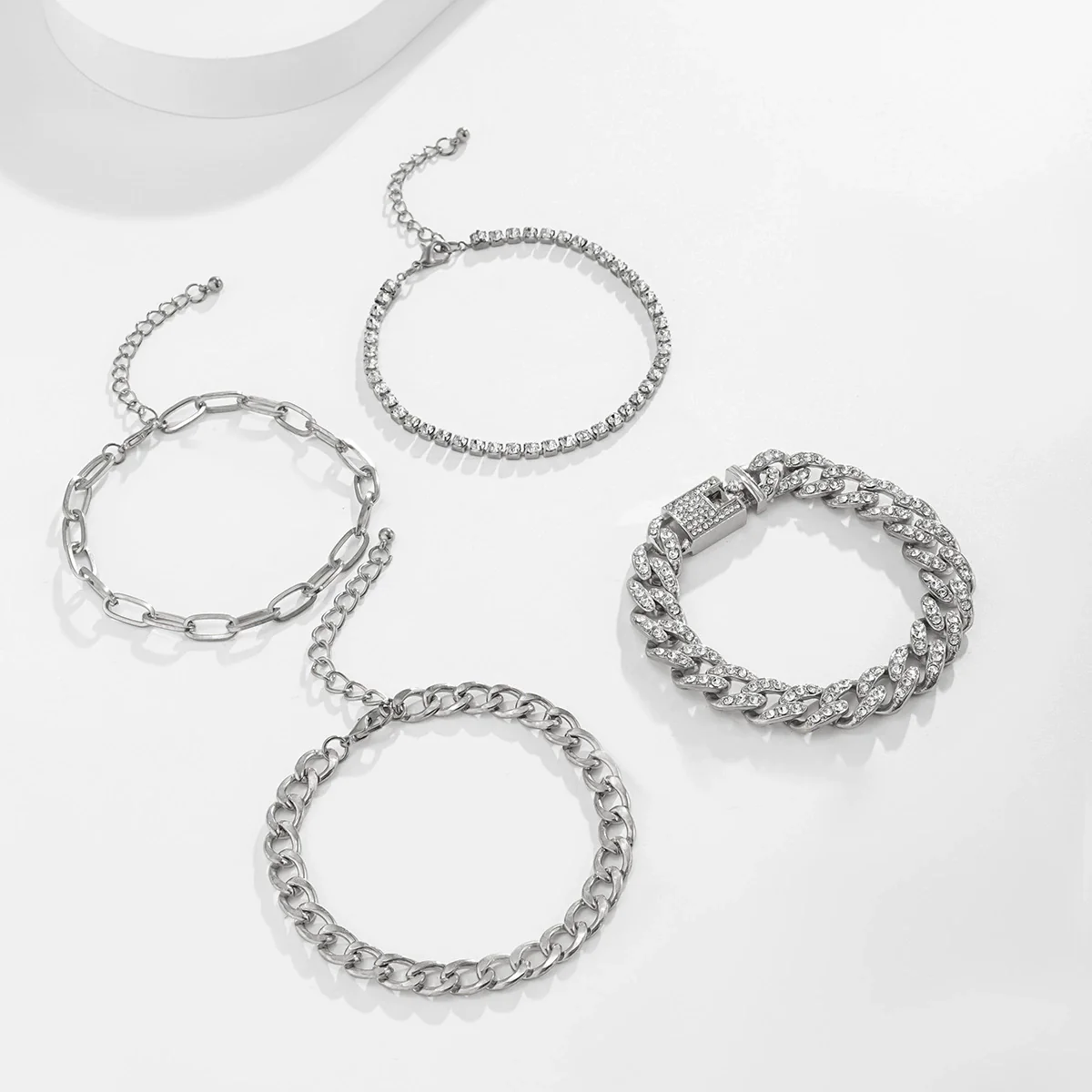 Alloy Hiphop Geometric Diamond Men's Bracelet Fourpiece Set - Image 4