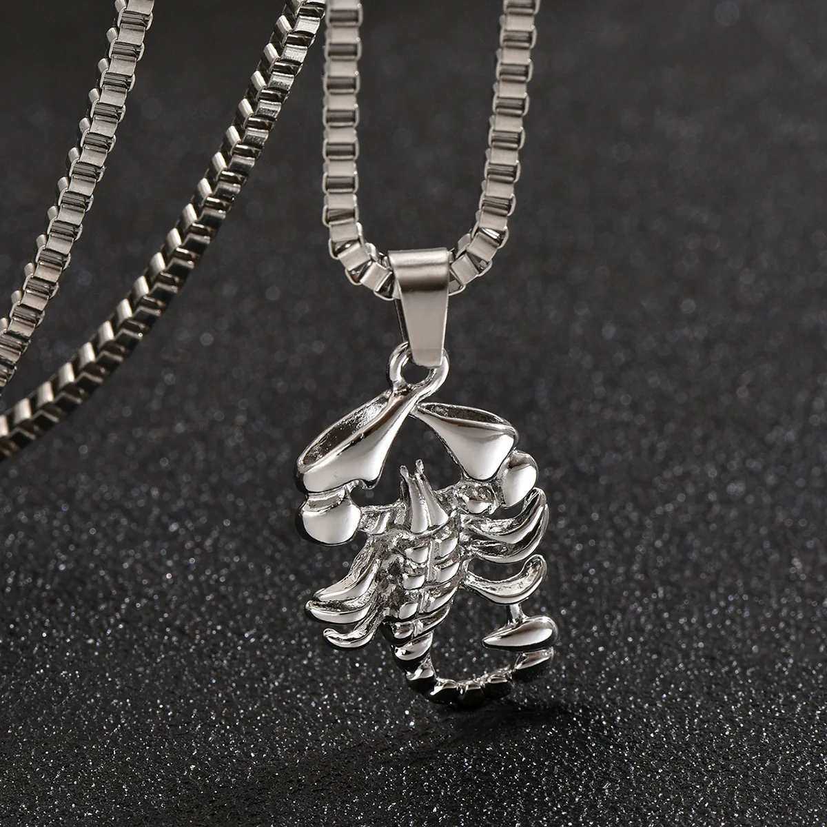 Alloy Hiphop Scorpion Zodiac Animals Pendant Necklace With Square Pearl Chain Electroplated Jewelry Unisex - Image 6