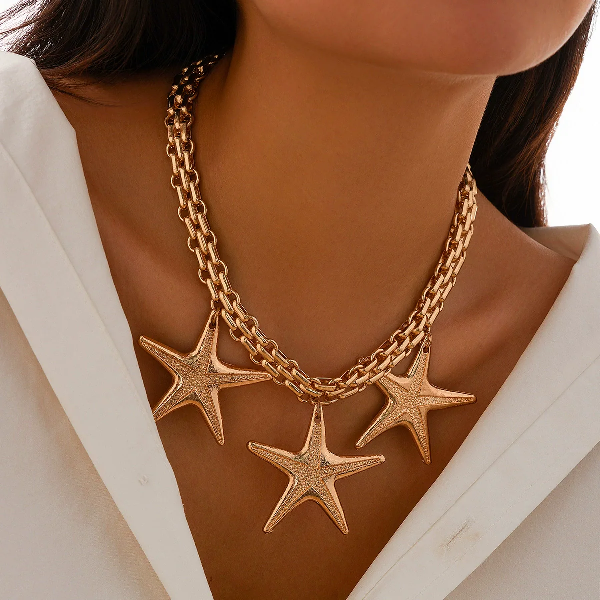 Alloy Hiphop Style Love Pendant Chain Necklace With Heart And Star Patterns Electroplated For Women