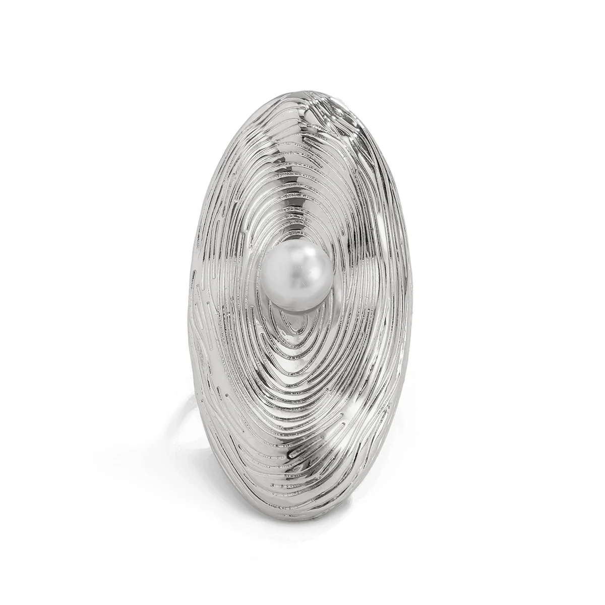 Alloy Imitation Pearl Open Ring Asymmetrical Cut Out Winding Geometric Niche Style Electroplated For Women - Image 5