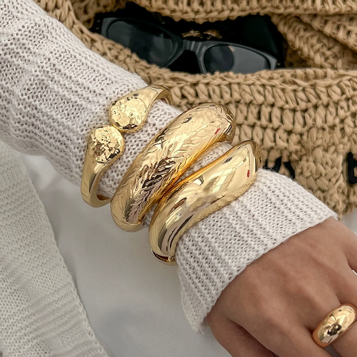 Alloy Irregular Metal Electroplated Smooth Bracelet With Water Ripple Design