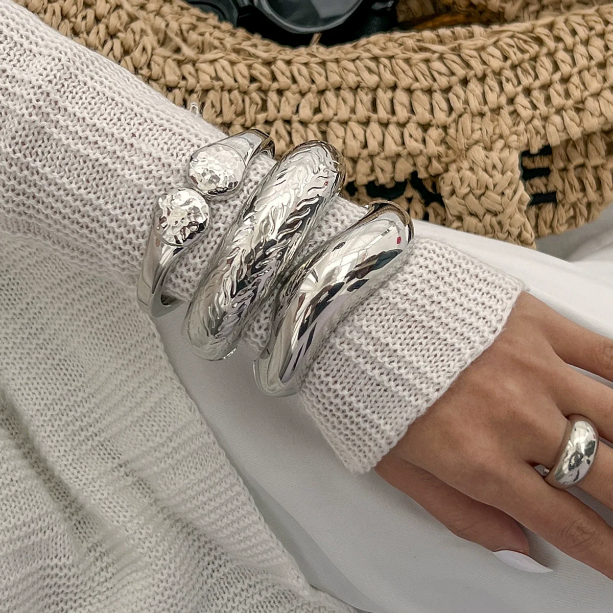 Alloy Irregular Metal Electroplated Smooth Bracelet With Water Ripple Design - Image 2