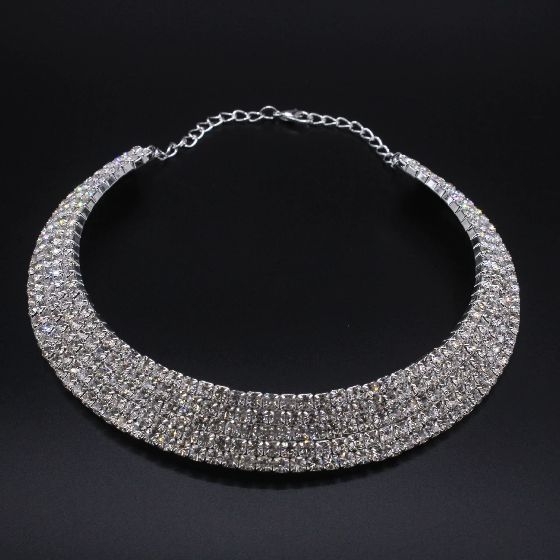 Alloy Jewelry Geometric Pattern Water Wave Chain Diamond Multilayer Collar Necklace - Image 10
