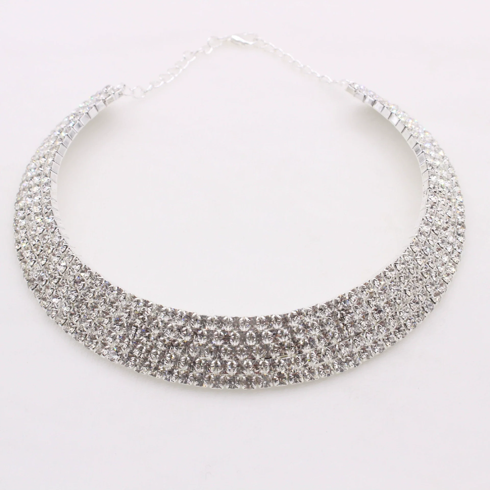 Alloy Jewelry Geometric Pattern Water Wave Chain Diamond Multilayer Collar Necklace - Image 2