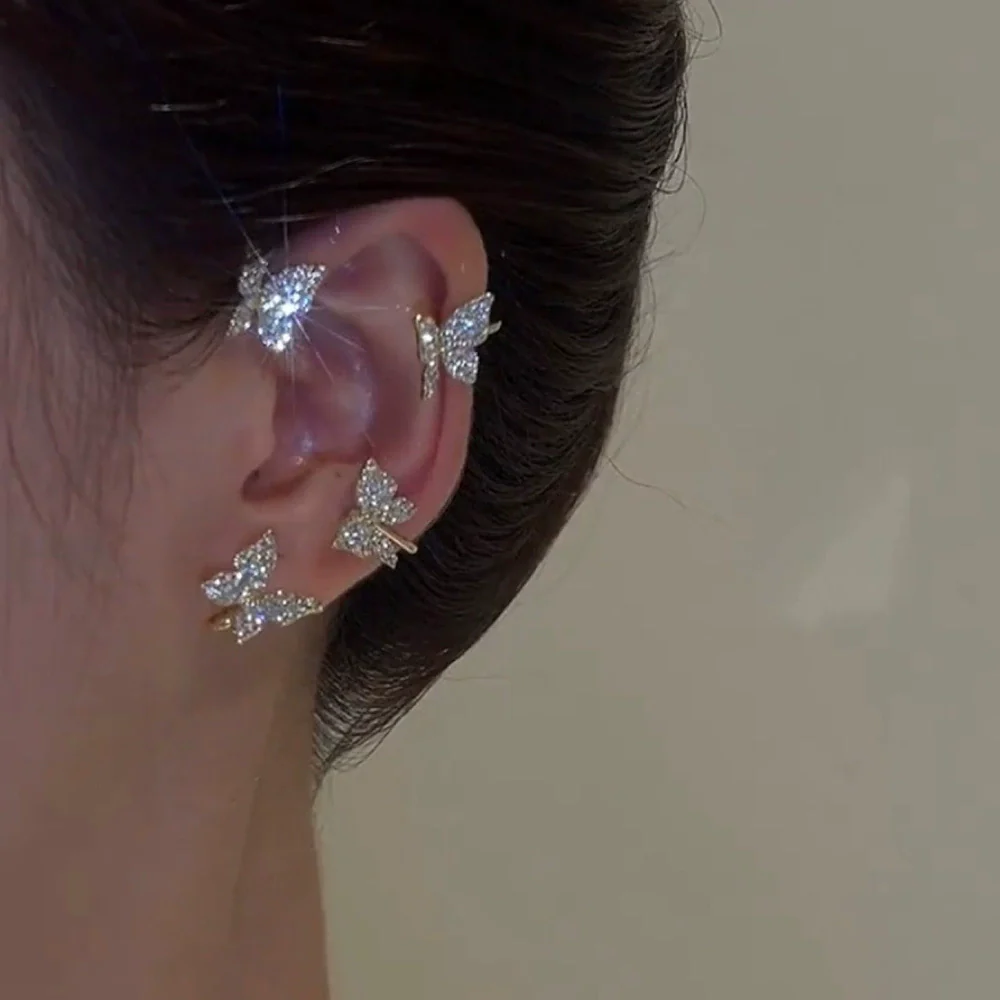 Alloy Jewelry Microinlay Butterfly Women's Ear Clip And Ear Hanging Earrings Without Ear Holes - Image 2