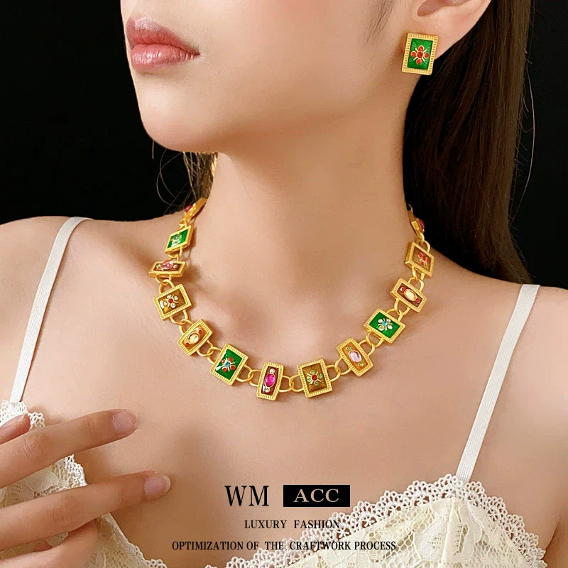 Alloy Jewelry Set With Dripping Oil Technique Butterfly Dragonfly Insect Pattern For Women Medieval Vintage Style With Earrings Necklaces And Hand Accessories - Image 4