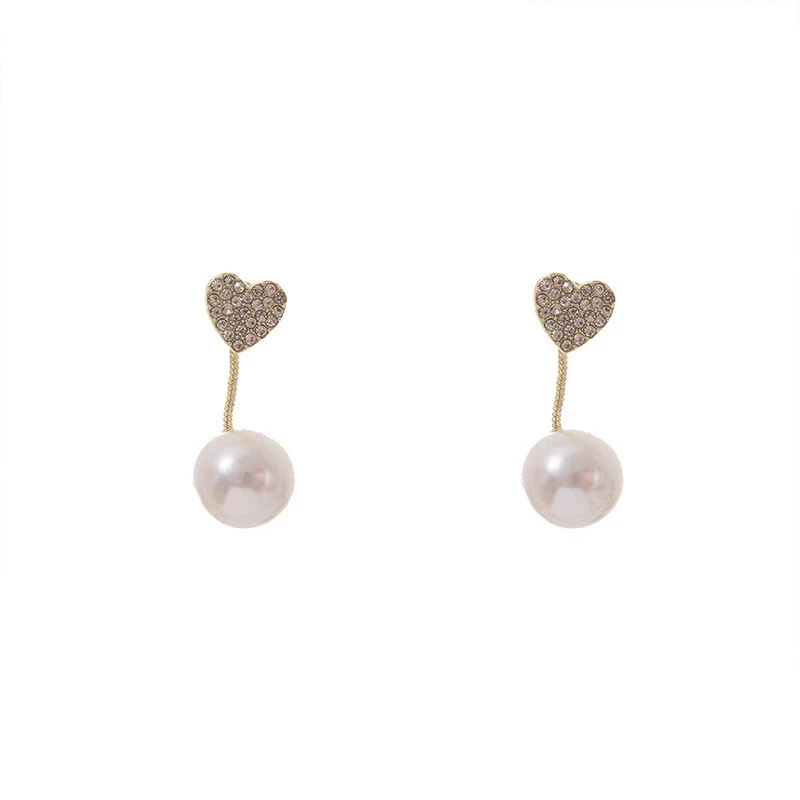 Alloy Light Luxury Heart Shape Electroplated Pearlencrusted Diamond Women's Earrings - Image 4