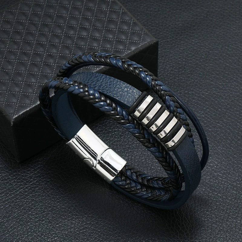 Alloy Magnet Buckle Leather Rope Handmade Geometric Vintage Bracelet For Men - Image 2