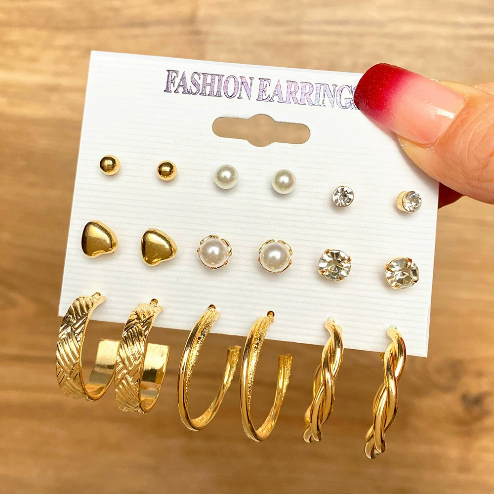 Alloy Metal Circle Chain Earrings Set Geometric Style Electroplated Stainless Steel Ear Needle - Image 10
