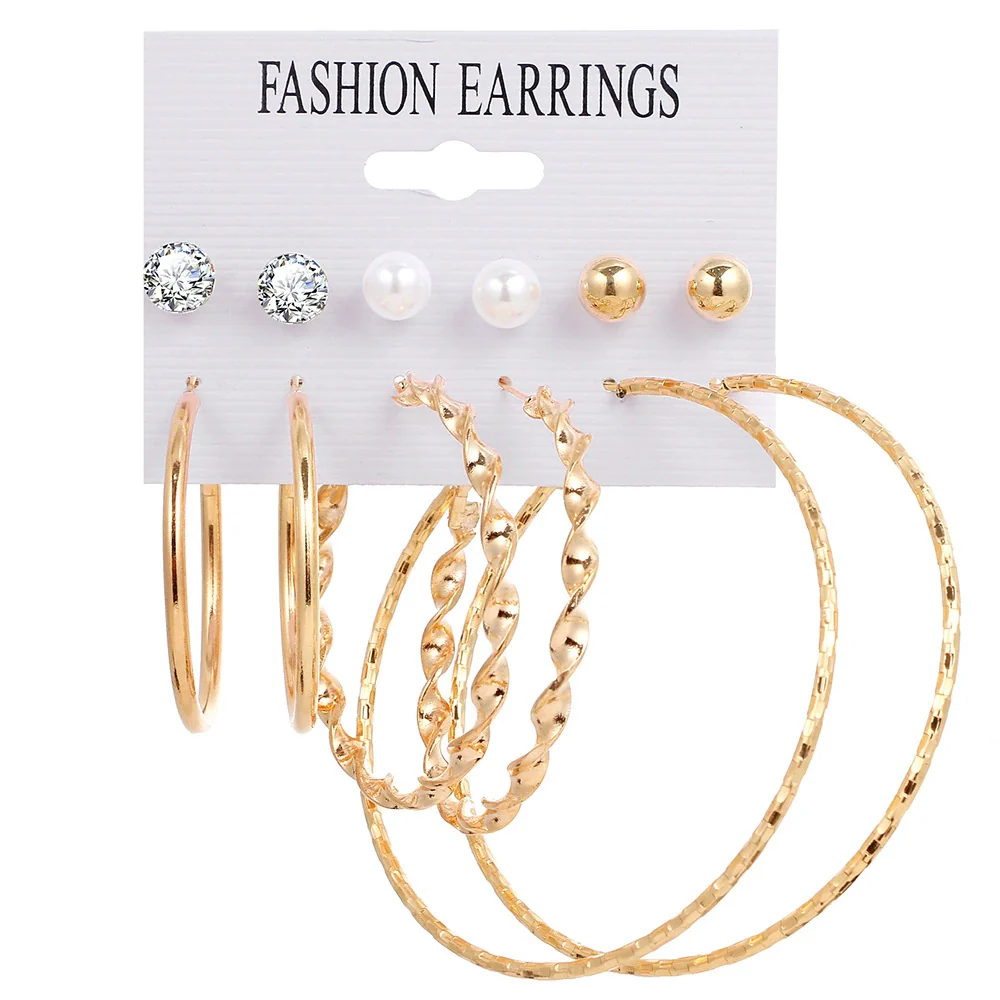 Alloy Metal Circle Chain Earrings Set Geometric Style Electroplated Stainless Steel Ear Needle - Image 13