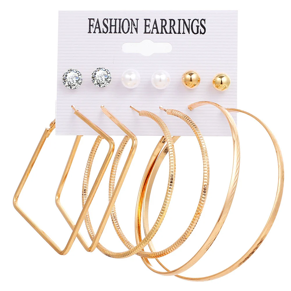 Alloy Metal Circle Chain Earrings Set Geometric Style Electroplated Stainless Steel Ear Needle - Image 14