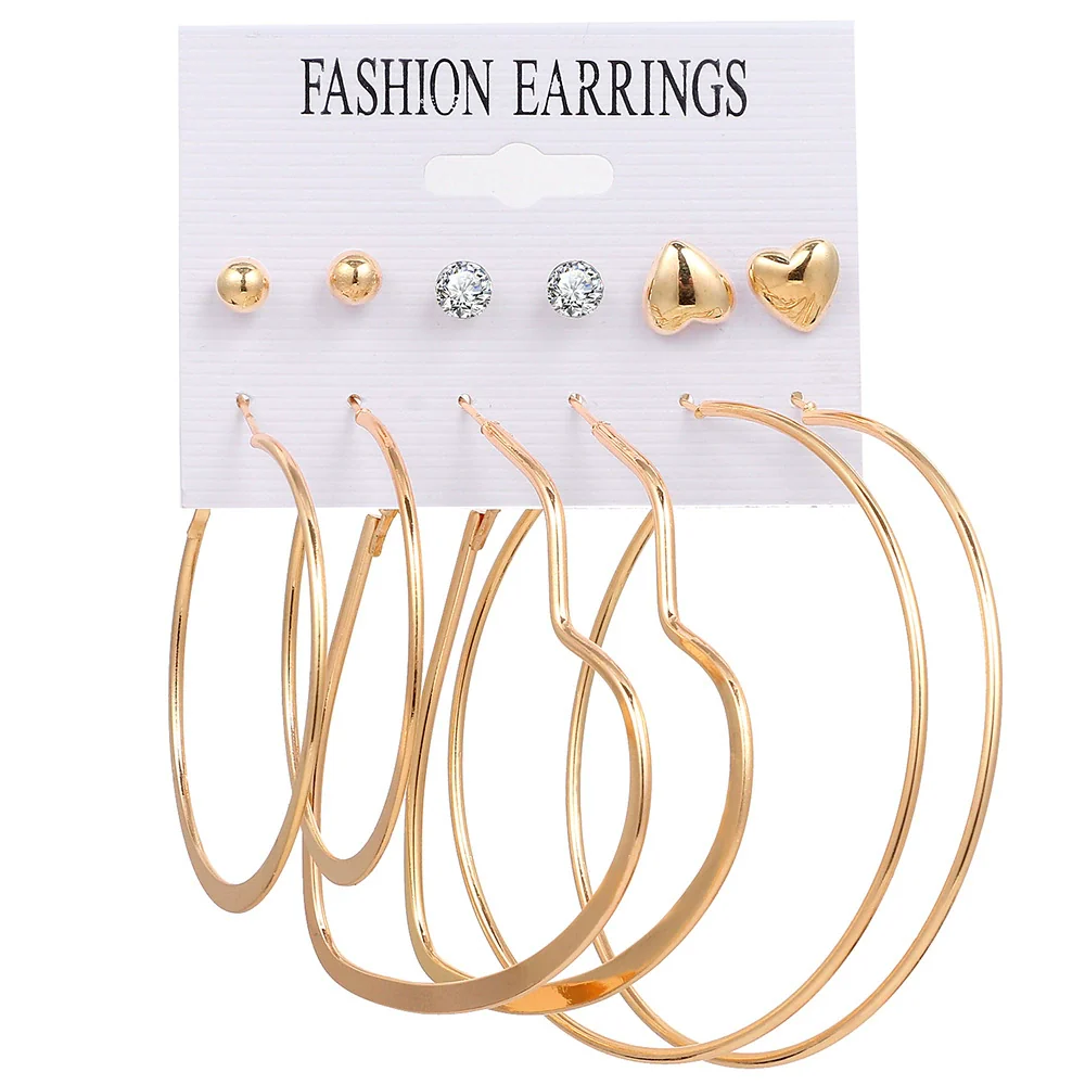 Alloy Metal Circle Chain Earrings Set Geometric Style Electroplated Stainless Steel Ear Needle - Image 15