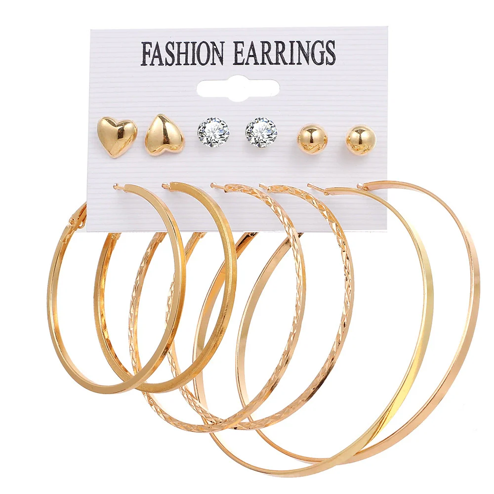 Alloy Metal Circle Chain Earrings Set Geometric Style Electroplated Stainless Steel Ear Needle - Image 17