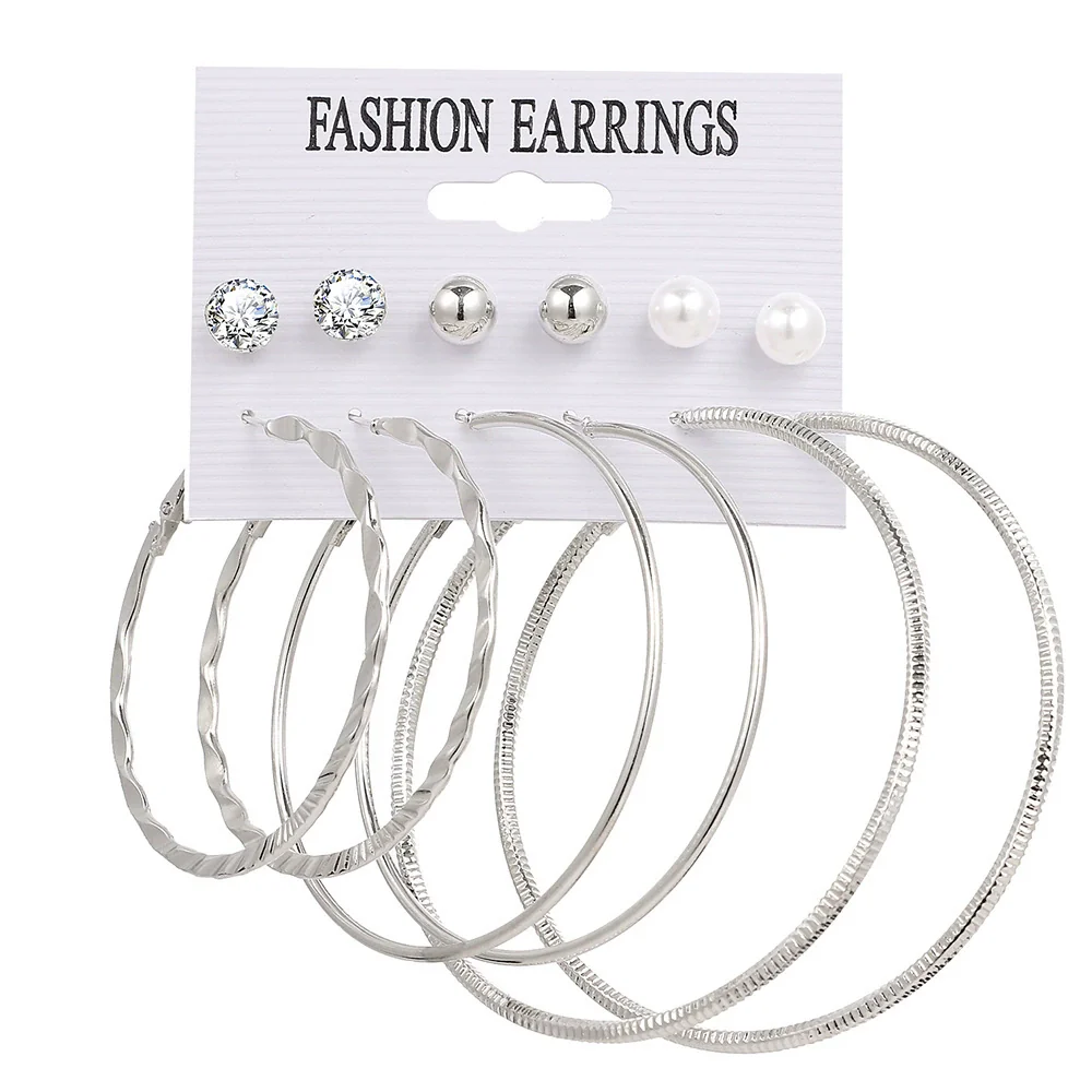 Alloy Metal Circle Chain Earrings Set Geometric Style Electroplated Stainless Steel Ear Needle - Image 18