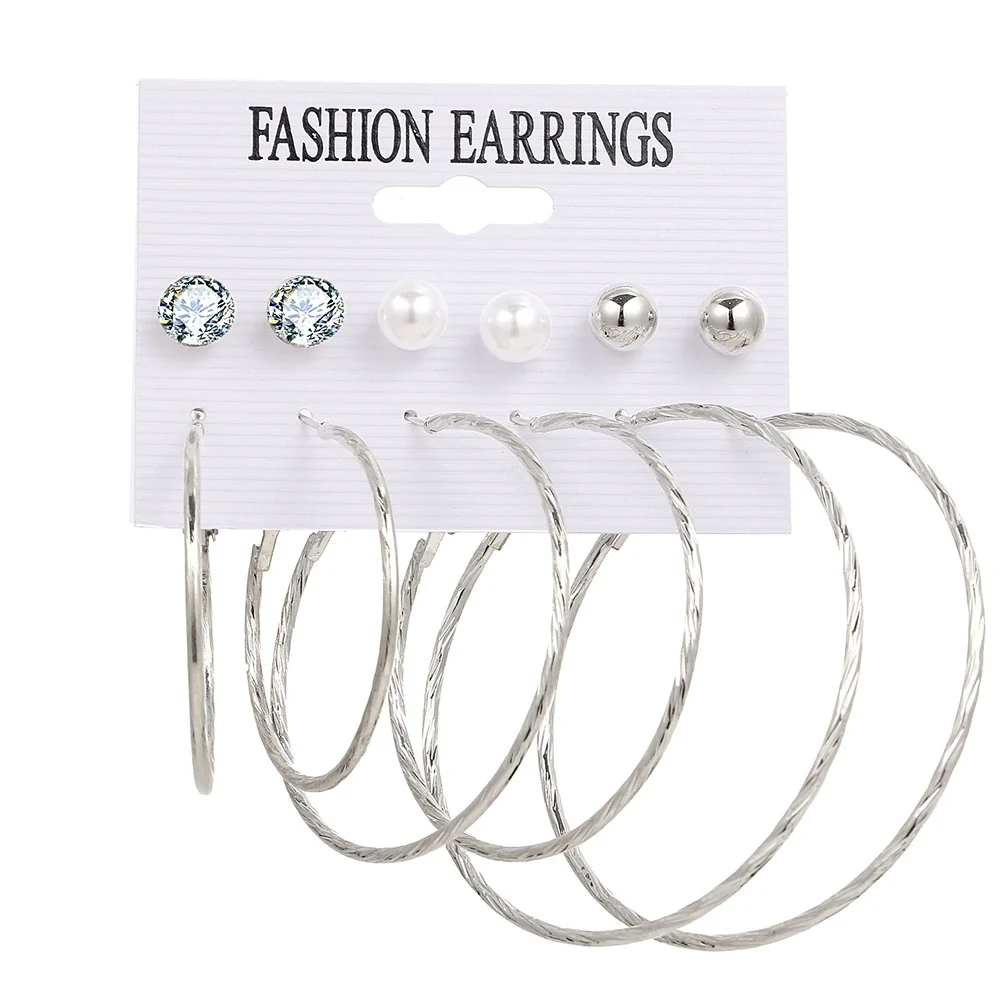 Alloy Metal Circle Chain Earrings Set Geometric Style Electroplated Stainless Steel Ear Needle - Image 19