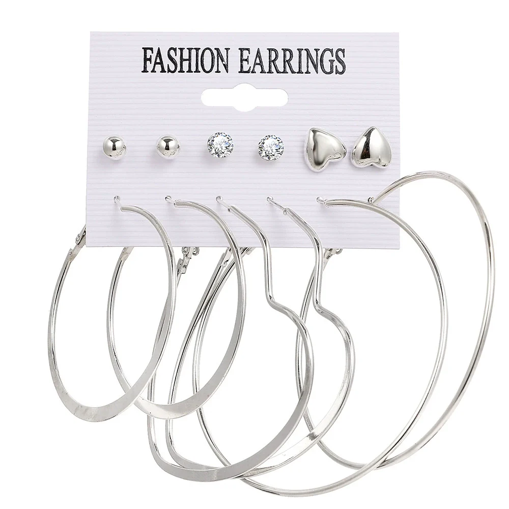 Alloy Metal Circle Chain Earrings Set Geometric Style Electroplated Stainless Steel Ear Needle - Image 20