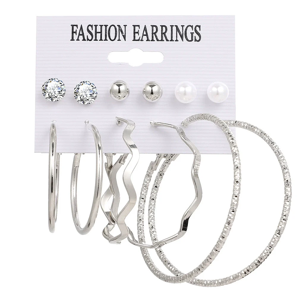 Alloy Metal Circle Chain Earrings Set Geometric Style Electroplated Stainless Steel Ear Needle - Image 21