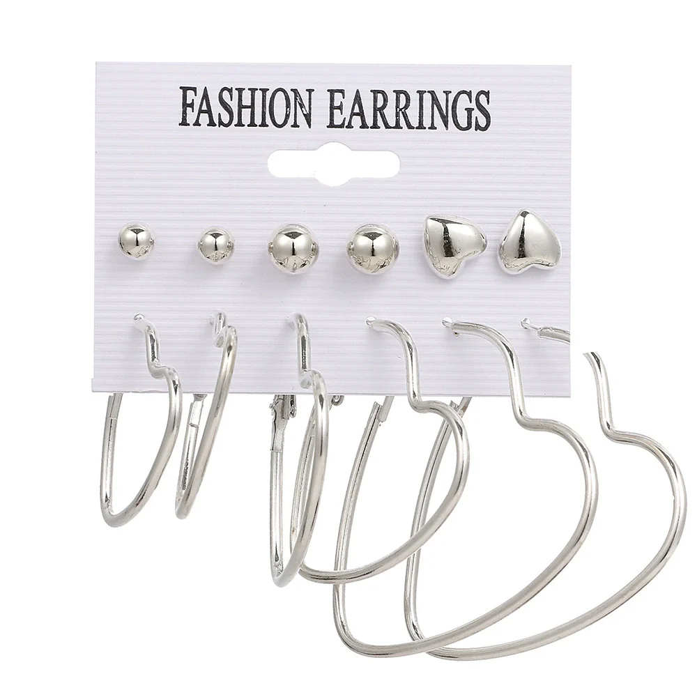 Alloy Metal Circle Chain Earrings Set Geometric Style Electroplated Stainless Steel Ear Needle - Image 22