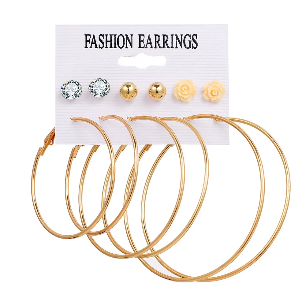 Alloy Metal Circle Chain Earrings Set Geometric Style Electroplated Stainless Steel Ear Needle - Image 23