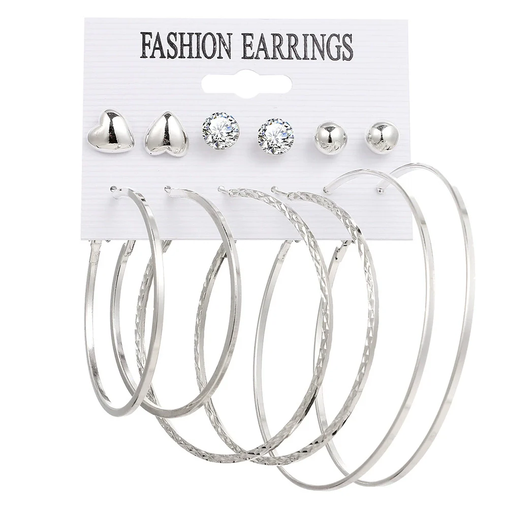 Alloy Metal Circle Chain Earrings Set Geometric Style Electroplated Stainless Steel Ear Needle - Image 24
