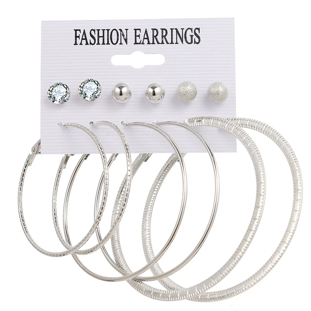 Alloy Metal Circle Chain Earrings Set Geometric Style Electroplated Stainless Steel Ear Needle - Image 25
