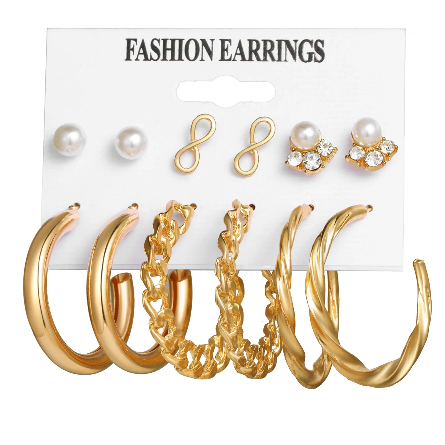 Alloy Metal Circle Chain Earrings Set Geometric Style Electroplated Stainless Steel Ear Needle - Image 26