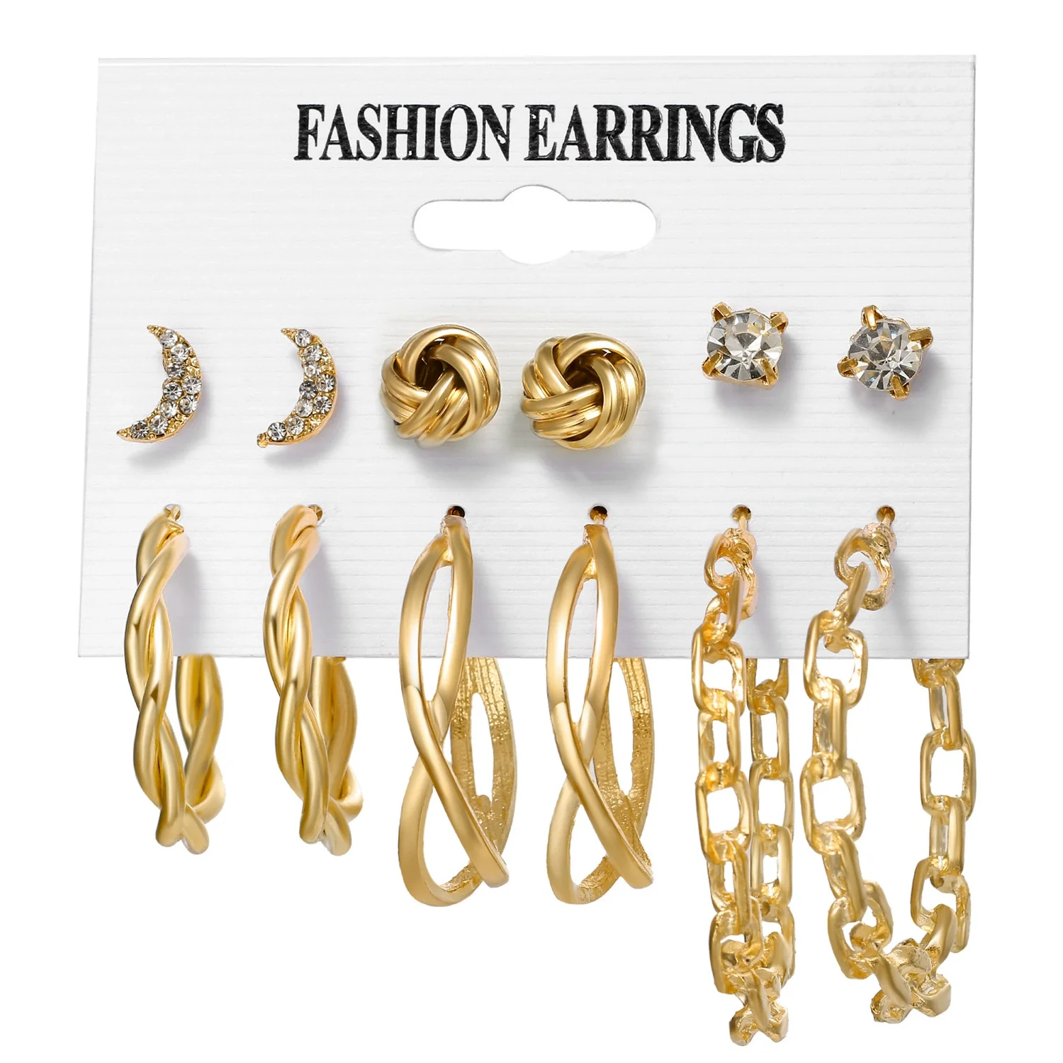 Alloy Metal Circle Chain Earrings Set Geometric Style Electroplated Stainless Steel Ear Needle - Image 3