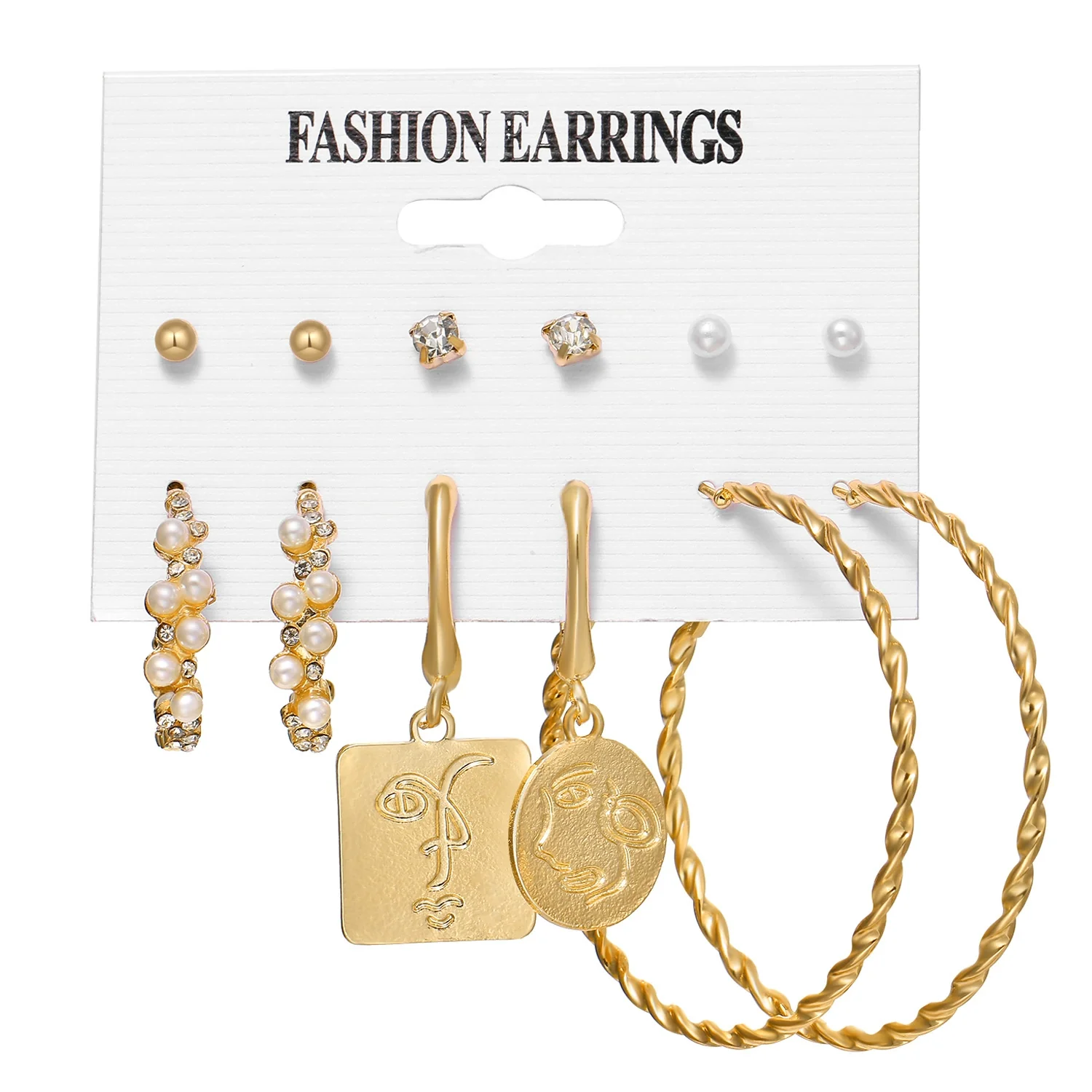 Alloy Metal Circle Chain Earrings Set Geometric Style Electroplated Stainless Steel Ear Needle - Image 31
