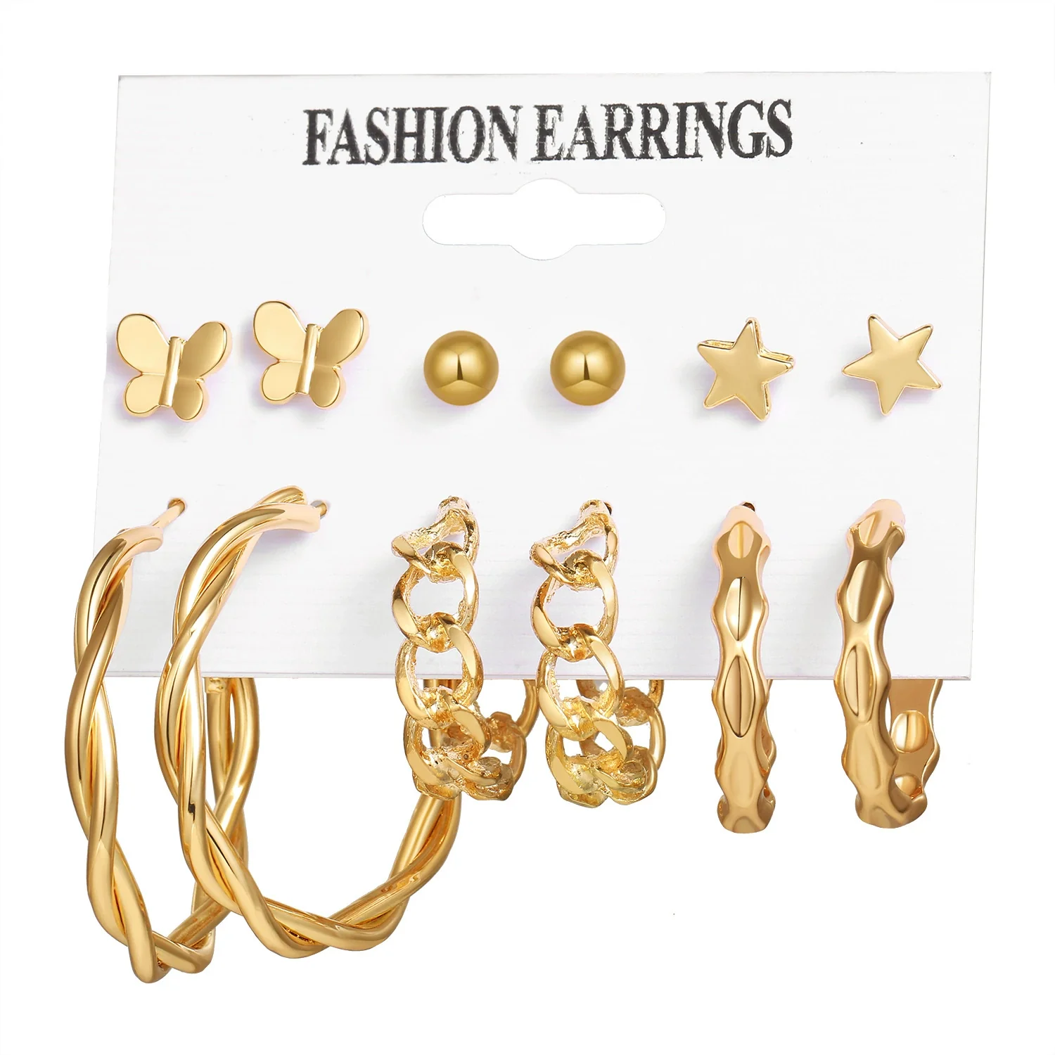 Alloy Metal Circle Chain Earrings Set Geometric Style Electroplated Stainless Steel Ear Needle - Image 4