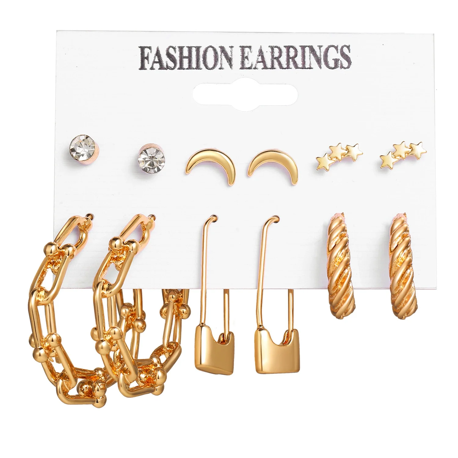 Alloy Metal Circle Chain Earrings Set Geometric Style Electroplated Stainless Steel Ear Needle - Image 5