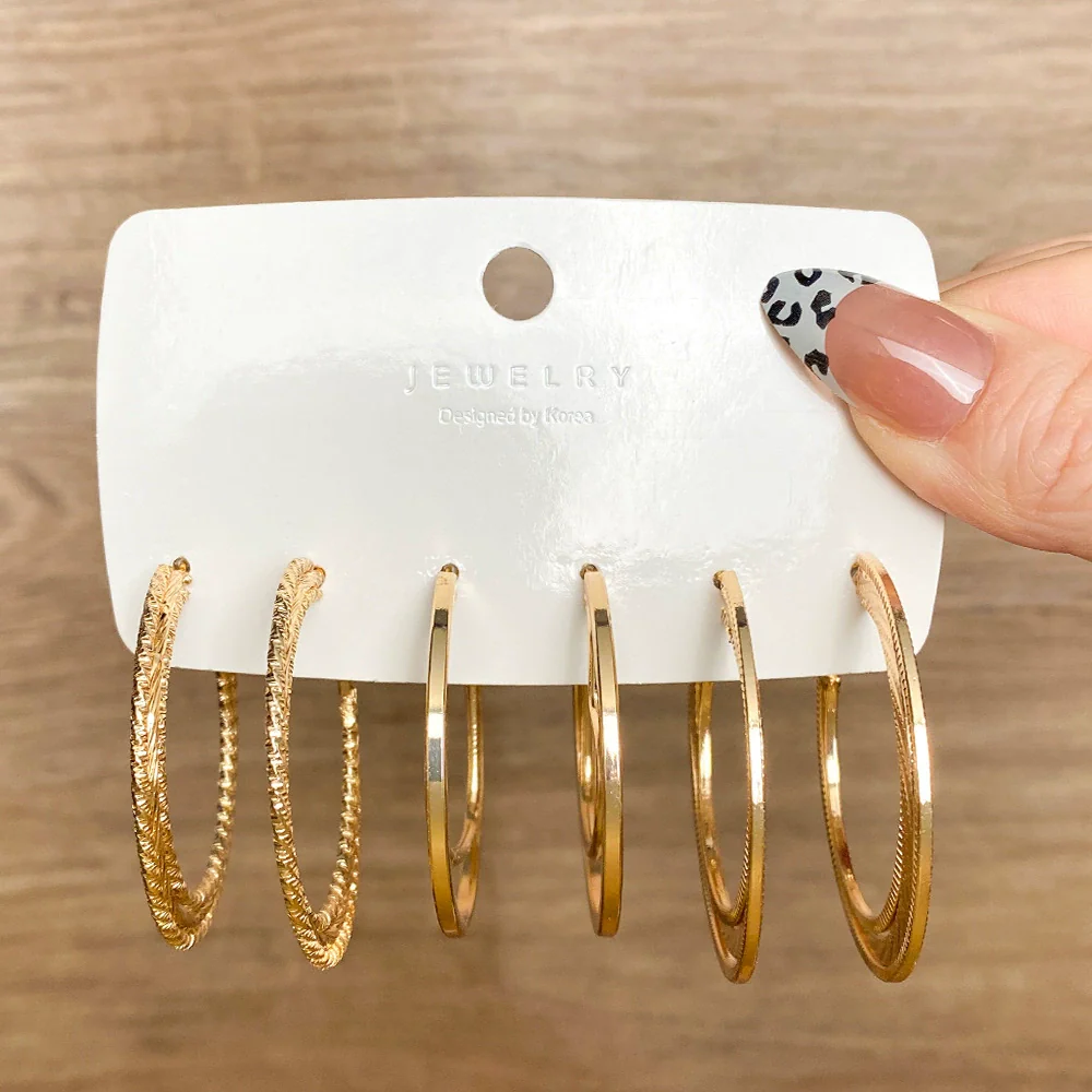 Alloy Metal Circle Chain Earrings Set Geometric Style Electroplated Stainless Steel Ear Needle - Image 9