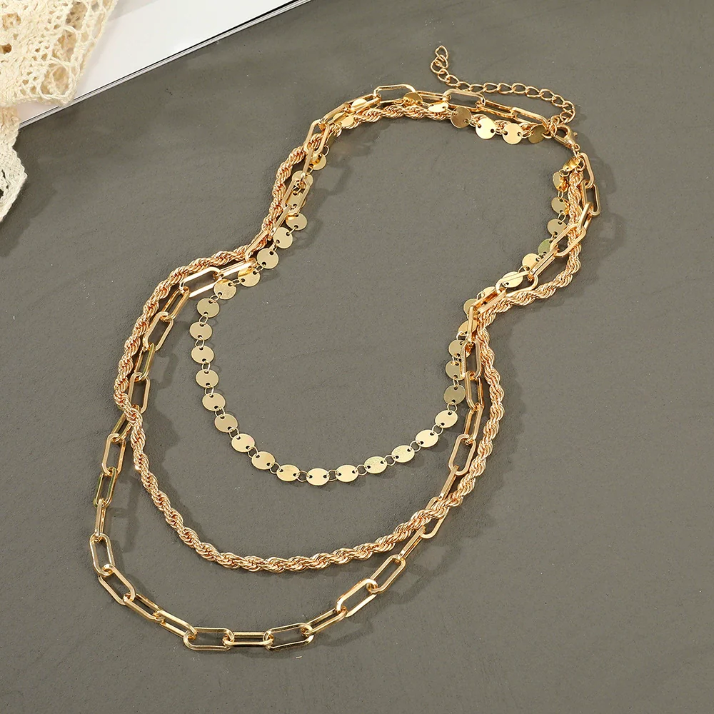 Alloy Metal Women's Multilayered Twist Chain Snake Bone Necklace With Geometric Pattern And Electroplating - Image 18
