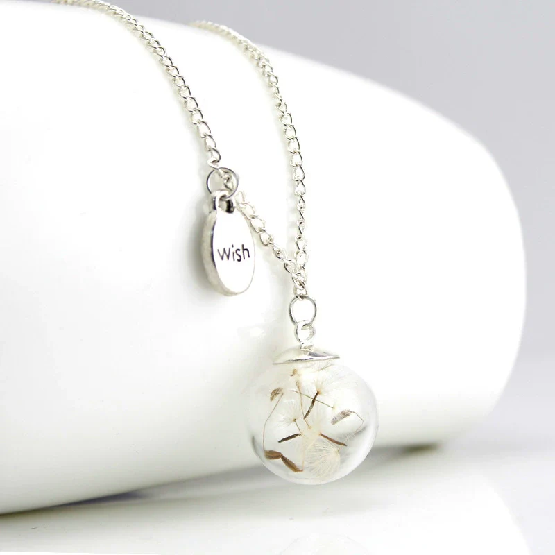 Alloy Natural Eternal Flower Three Dimensional Glass Ball Pendant Necklace With Geometric Original Design