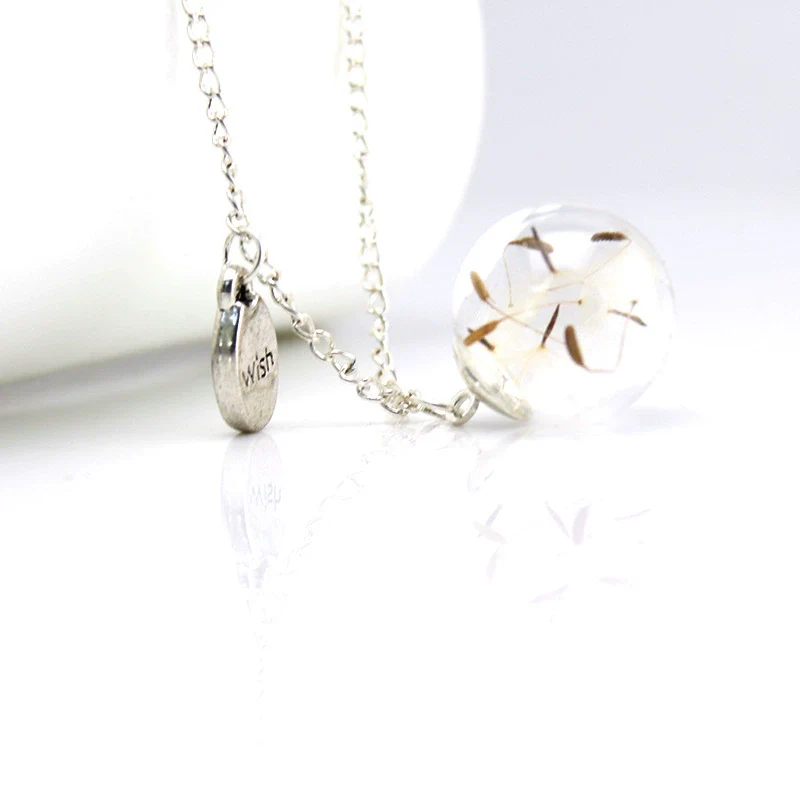 Alloy Natural Eternal Flower Three Dimensional Glass Ball Pendant Necklace With Geometric Original Design - Image 2