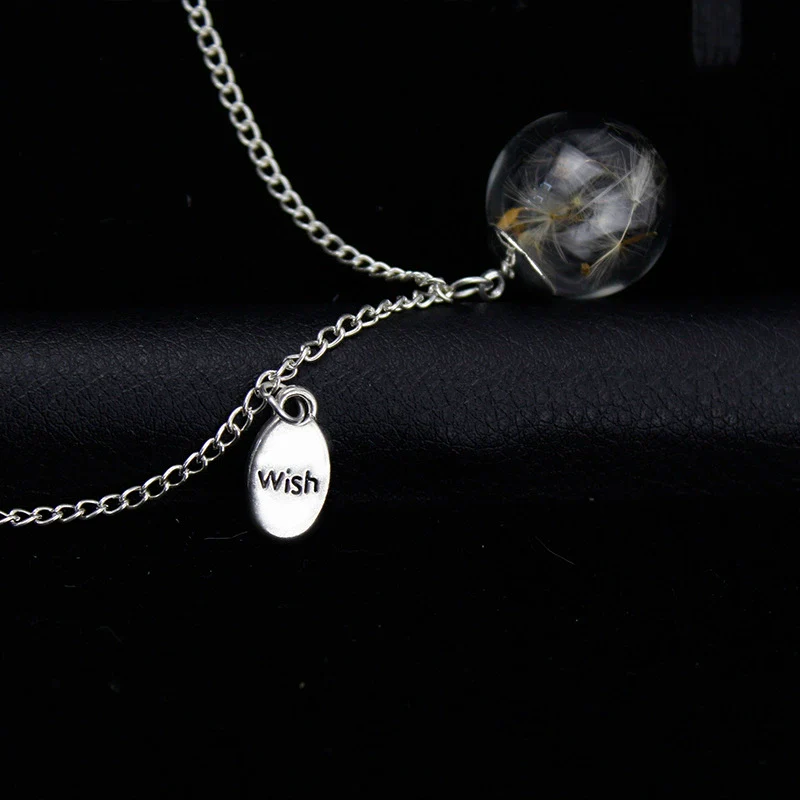 Alloy Natural Eternal Flower Three Dimensional Glass Ball Pendant Necklace With Geometric Original Design - Image 6