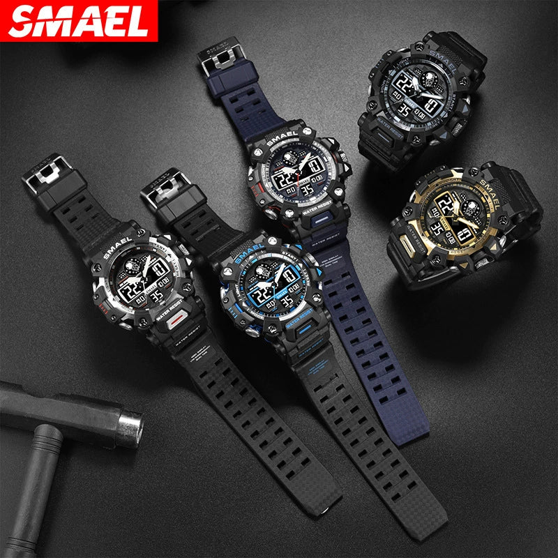 Alloy Outdoor Sports Watch For Men With Plexiglass Mirror Pu Strap Round Dial Waterproof Electronic - Image 3