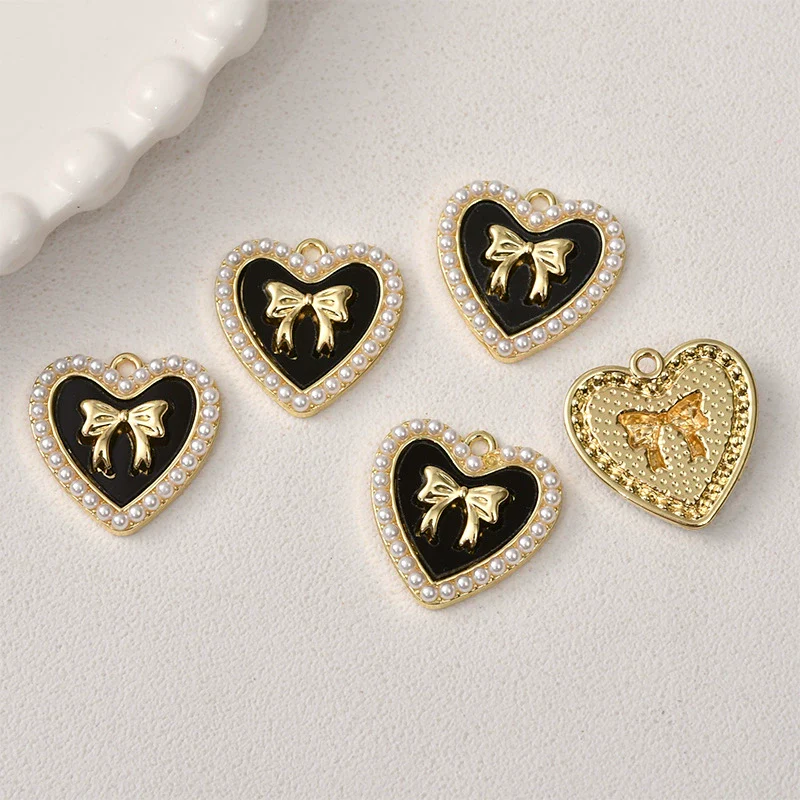 Alloy Pearl Heart Bow Pendant Jewelry Accessories With Electroplating - Image 5