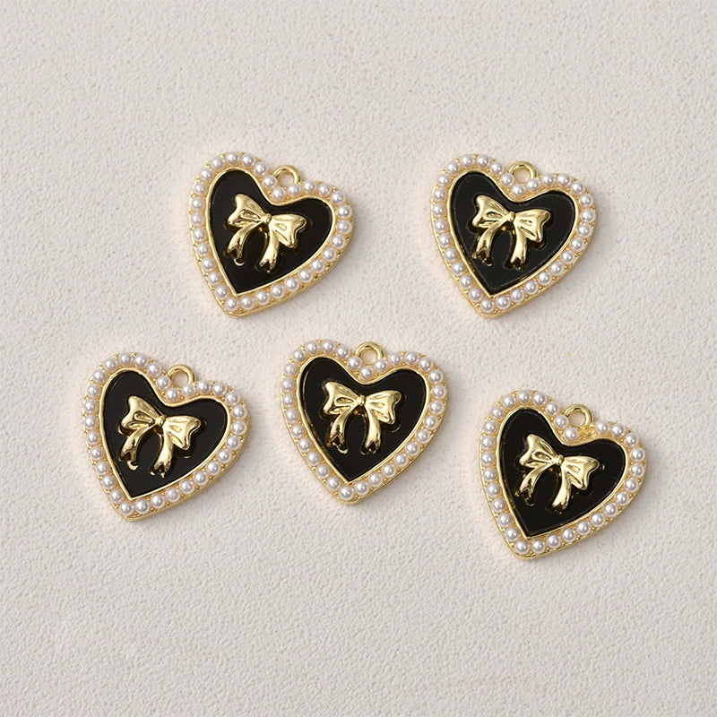 Alloy Pearl Heart Bow Pendant Jewelry Accessories With Electroplating - Image 7