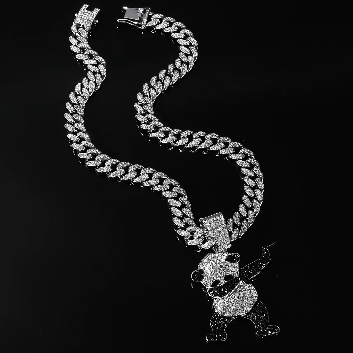 Alloy Pendant Necklace With Diamondencrusted Geometric Dancing Panda Design For Men - Image 3