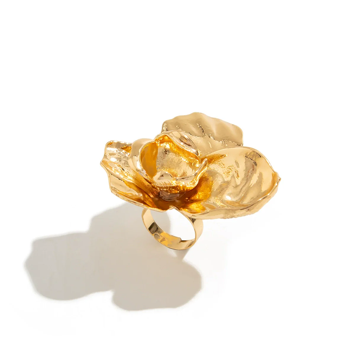 Alloy Pleated Flower Asymmetrical Stereo Ring With Electroplating - Image 5