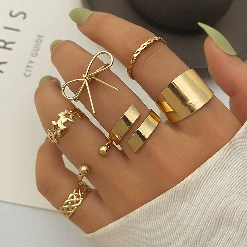 Alloy Retro Bow Fivepointed Star Twist Electroplated Unisex Finger Ring
