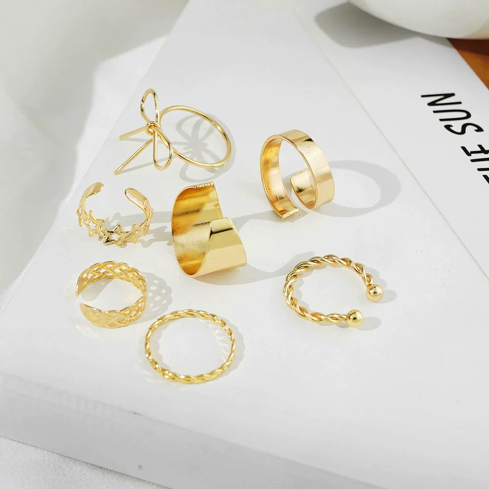 Alloy Retro Bow Fivepointed Star Twist Electroplated Unisex Finger Ring - Image 3