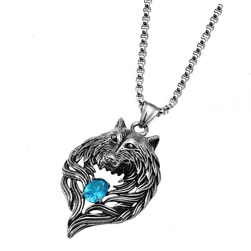 Alloy Retro Diamondencrusted Wolf Head Pendant Unisex Necklace With Pearl Chain And Electroplating Treatment - Image 6