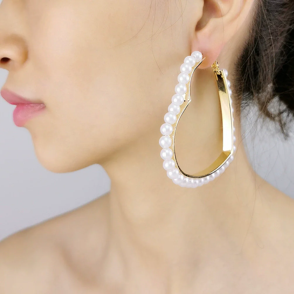 Alloy Retro Fashion Heart Circle Electroplated Pearl Earrings - Image 2