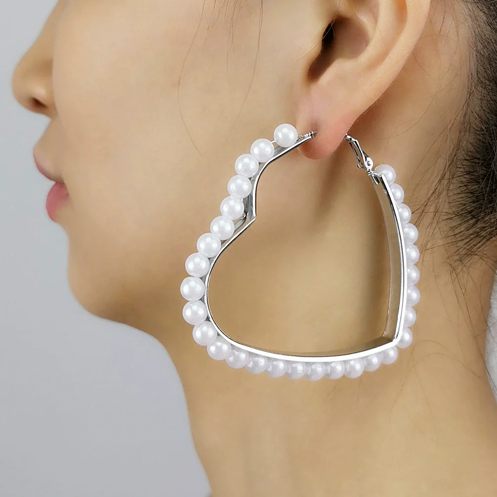 Alloy Retro Fashion Heart Circle Electroplated Pearl Earrings - Image 3