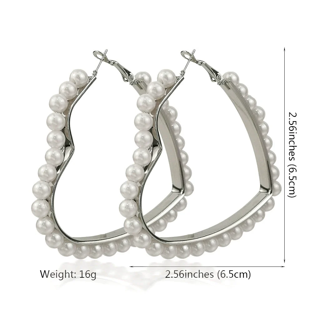 Alloy Retro Fashion Heart Circle Electroplated Pearl Earrings - Image 5