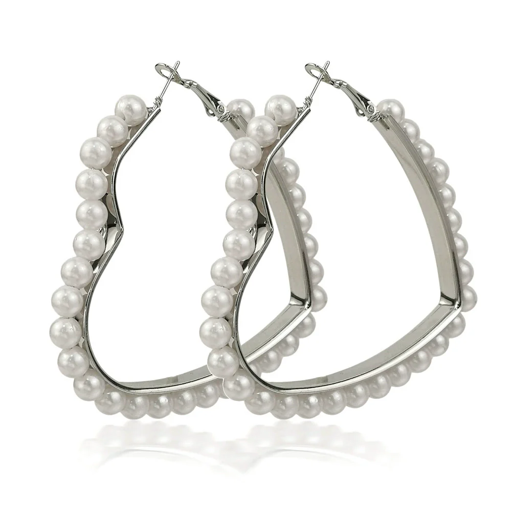 Alloy Retro Fashion Heart Circle Electroplated Pearl Earrings - Image 6