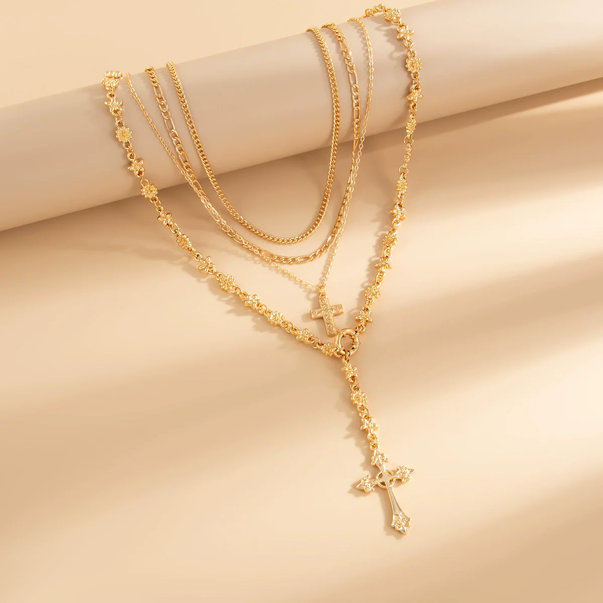 Alloy Small Flower Geometric Hiphop Style Electroplating Pendant Clavicle Necklace Set - Image 4
