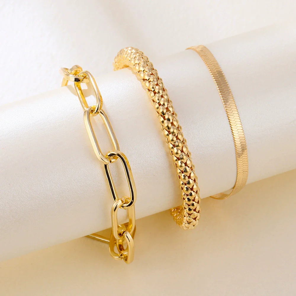 Alloy Snake Bone Chain Multilayer Bracelet Geometric Retro Style Electroplated For Women - Image 2